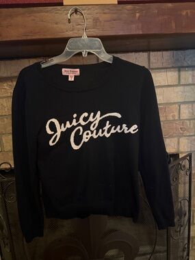 Juicy Couture Black Crewneck Sweater with White Script Logo